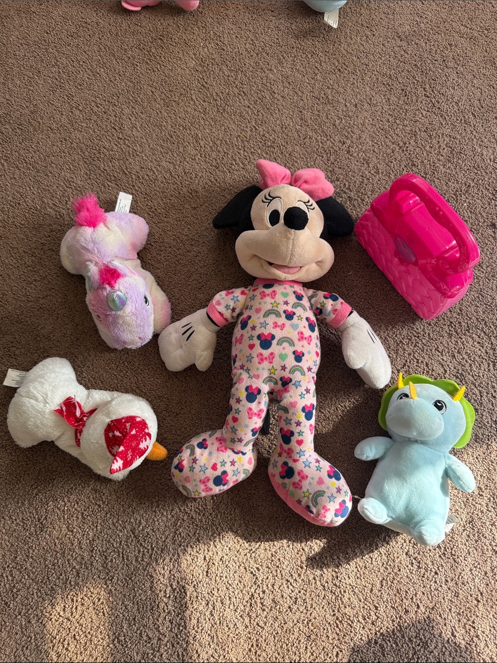 Disney Minnie Mouse Plush in Pink Multi-Print Pajamas with Pink Bow